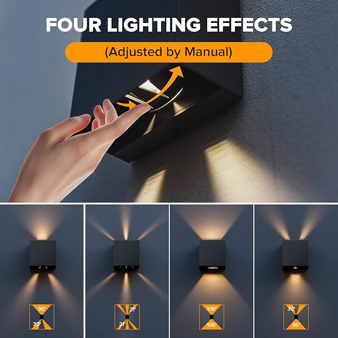 LUTEC 2-Pack LED Up & Down Modern Wall Lamp, Aluminum Anti-Rust Outdoor Indoor Wall Sconce, 10W 3000K Warm White, Adjustable Exterior Wall Light, Waterproof for Porch, Patio, Garden, Bedroom-Black