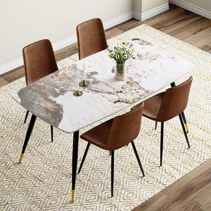 Modern Dining Table Set for 4, 62'' Sintered Stone Dining Table with 4 Chairs, Easy to Assemble