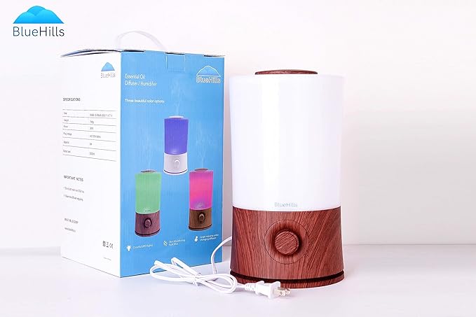 BlueHills Premium 2000 Ml and 3000 Ml Set of 2 Large Essential Oils Diffusers for Large Rooms Big Capacity Models Adjustable Cool Mist Great Gift – Value Pack of 2 Dark Wood Grain
