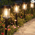 XMCOSY+ Solar Pathway Lights Outdoor, Garden Lights with Metal & Glass, 20 LM Warm Bright Light, Outside Solar Powered Lights for Yard Waterproof Landscape Lighting Walkway(Black & Grey)