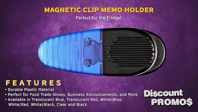 10 Magnetic Memo Holders Set - Large Clip, Plastic - TBlue