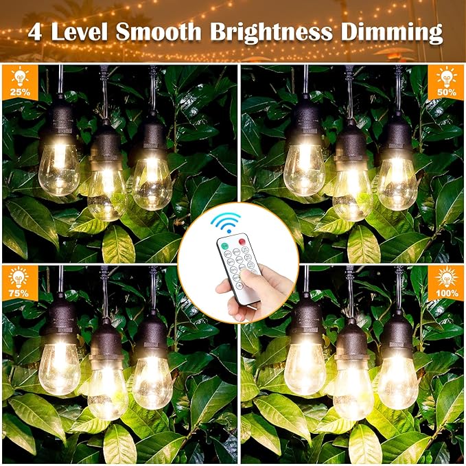 Mlambert 2 Pack Each 48FT 3-Color in 1 Solar String Lights Outdoor, Dimmable Patio Lights with Remote, 30+5 Waterproof LED Bulbs for Cafe Bistro Yard