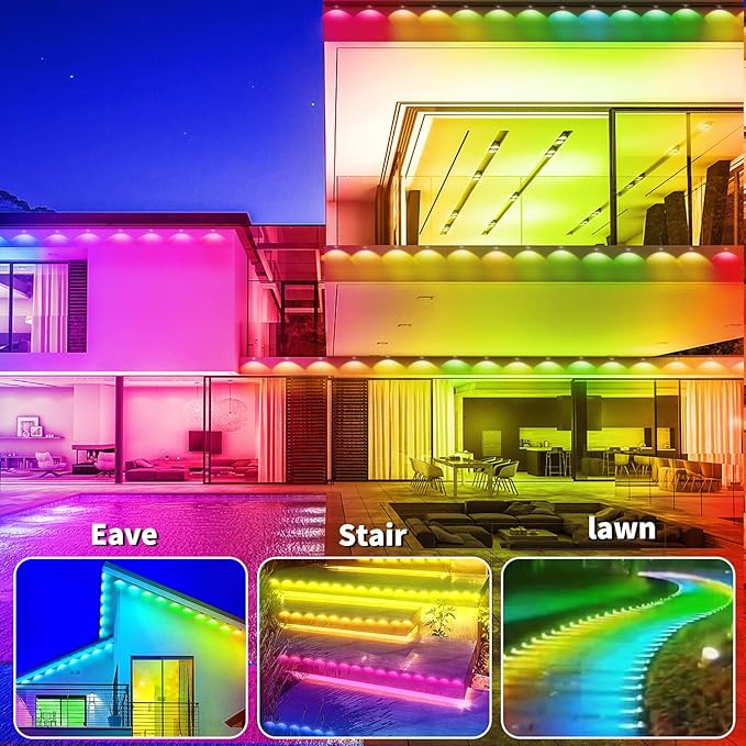150ft permanent outdoor light, RGB outdoor eave lights with APP & Remote Control,Music synchronisation IP67 waterproof LED eave light,suitable for party, daily,Christmas,rooftop,garden,patio