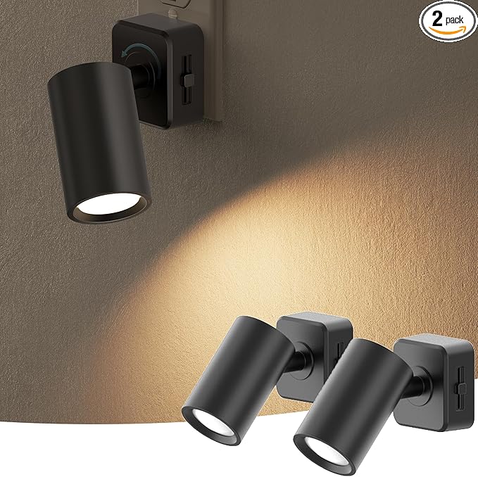 Briignite Night Lights Plug into Wall, Rotating Night Light Plug in, 2Pack, Dusk to Dawn Dimmable Nightlight Soft White, 1W Led Night Light for Bedroom, Kids Room, Bathroom