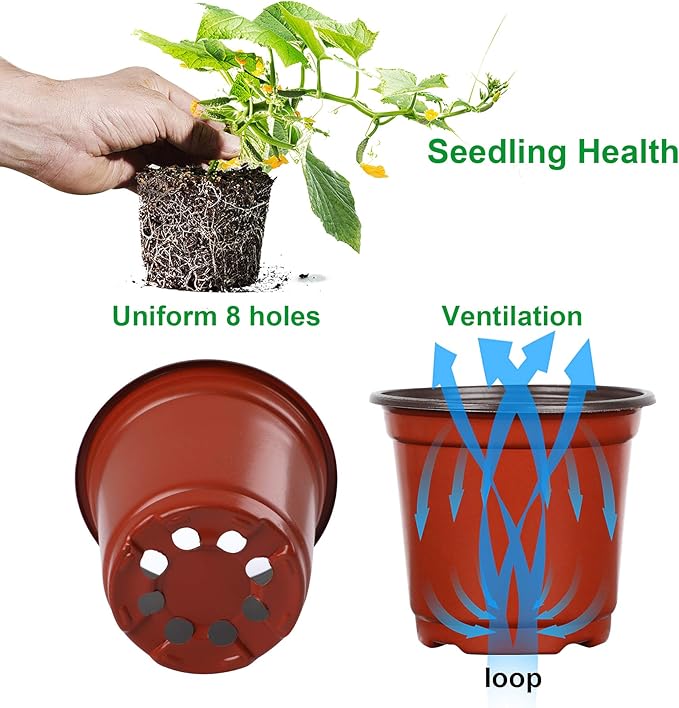 Augshy Nursery Pot, 110 Pcs 4" Plastic Plants Pot,Seed Starting Pots, Indoor Outdoor Seeding pots