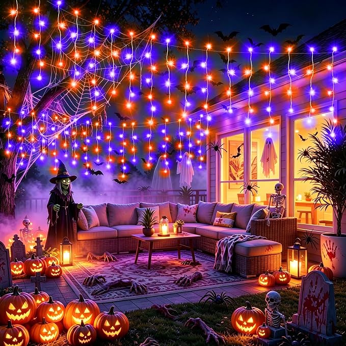 XURISEN 66ft Christmas Lights Decorations Outdoor, 640 LED 8 Modes Curtain Fairy Lights with 120 Drops,Plug in Waterproof Timer Memory Function for Christmas Holiday Wedding Party Decor(P+O)