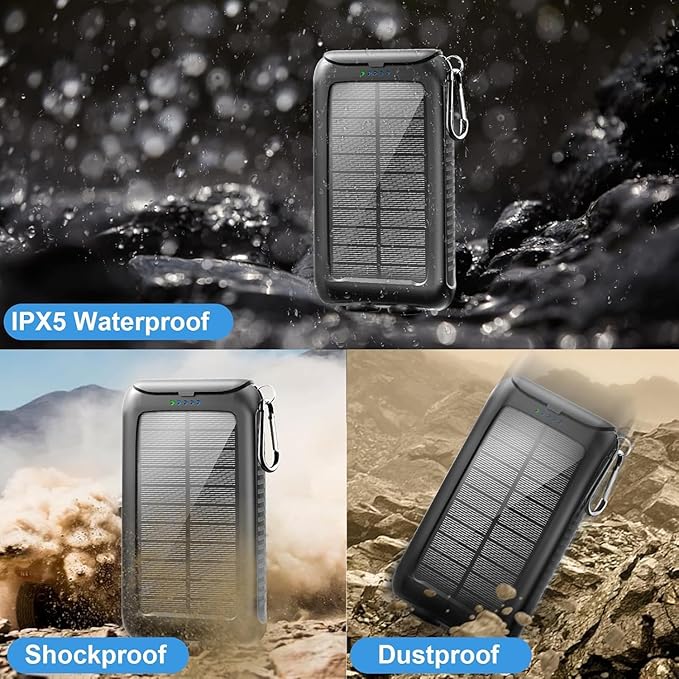 Kepswin Solar-Charger-Power-Bank-49800mAh Portable Solar Phone Charger with LED Flashlight/15W Fast Charge USB C Waterproof External Backup Battery Pack for All Cell Phones & Electronic Devices
