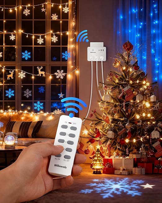 Remote Control Outlet, Multi-Plug Outlet with 3 Outlets and 3 USB Ports, No Interference Remote Outlet, Wireless Light Switch, 100FT RF Range, Programmable and Expandable, FCC Listed W03RC06
