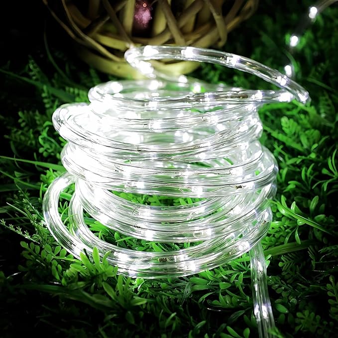 Lighting EVER 33ft 240 LED Outdoor Rope Lights Cool White 6000K, 24 V Connectable, Waterproof Clear Tube String Lights for Deck Railing, Patio Ground, Garden, Yard Lawn, Flower Bed Landscape, Camping