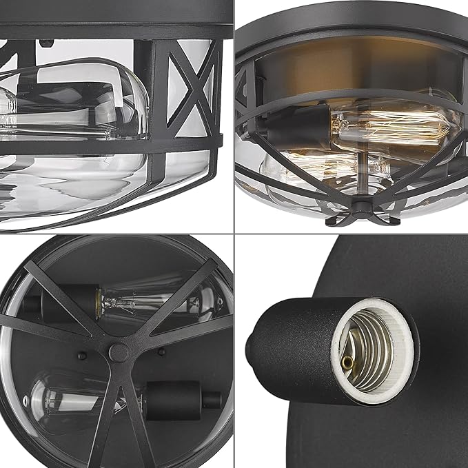 Darkaway Flush Mount Ceiling Light Fixtures Ceiling with Clear Glass Shade, Indoor Outdoor Ceiling Light for Hallway Entryway Bedroom Porch Kitchen 2-Light E26
