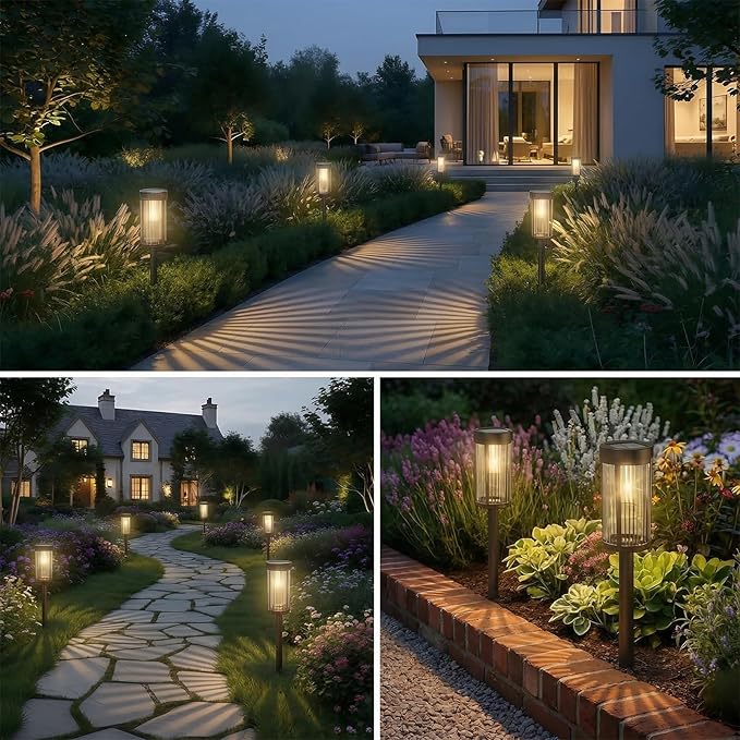 Sparkblaze 12 Pack Solar Garden Lights Outdoor, Decorative Solar Pathway Lights for Yard Auto On/Off Landscape Lighting for Walkway, Lawn, Garden, Waterproof Solar Stake Lights. (12, Warm White)