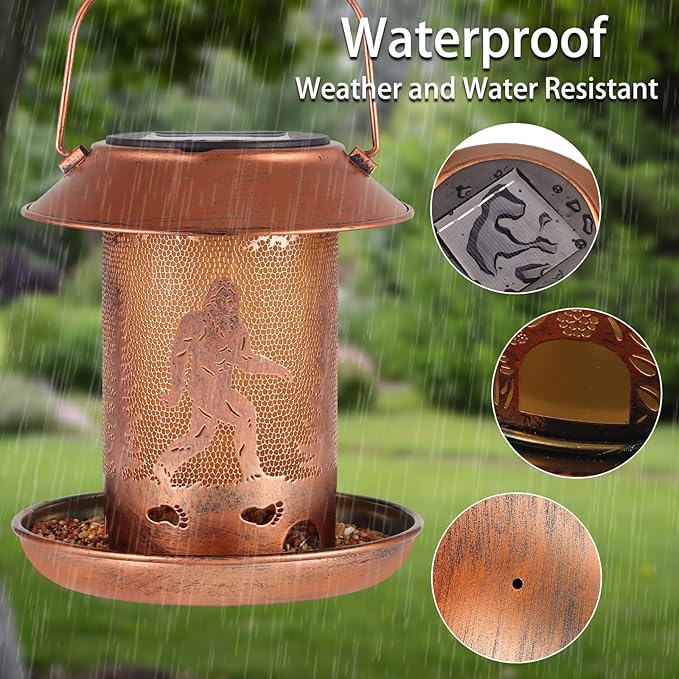 Bird Feeders for Outdoors Solar Lanterns Outdoor Waterproof Bigfoot Hanging Garden Decor Birthdays for Women Mom Metal Solar Decoration Outside for Yard, Patio, Lawn(Sasquatch Pattern)