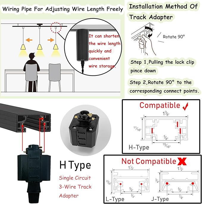 3.2 Ft Adjustable Cord H-Type Track Pendant Brass & Black Shade Hanging Light Vintage Design for Kitchen Office Stairs Set of 3(No Bulb, Track)