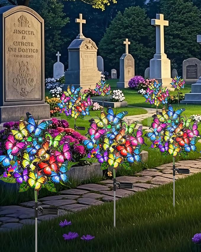Solar Garden Lights Outdoor Waterproof Decorative Solar Lights Outside 2 Pack with 86 LED 34 Butterfly Flowers Garden Decor Yard Patio Lawn, Gifts for Women Mother's Day Mom