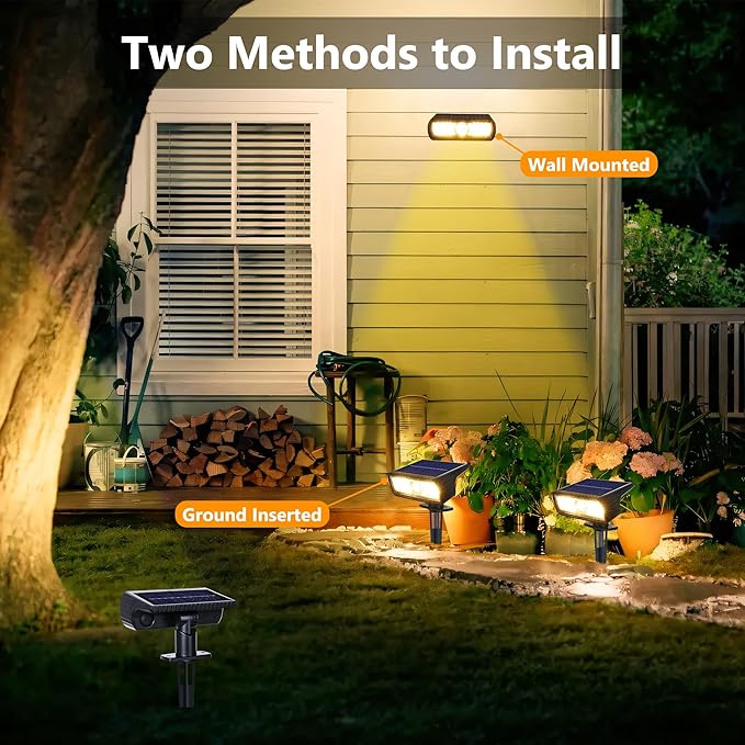 Toodour Solar Spot Light Outdoor, 4 Pack Solar Lights Outdoor with 2 Modes, Waterproof Solar Powered Flood Lights Landscape Lighting for Yard Garden Home Pathway Walkway Outdoor Decor - Warm White