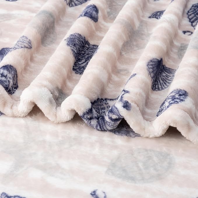 Berkshire Blanket-Classic Heavyweight Soft Printed VelvetLoft® Plush Throw Blanket, Cozy and Fuzzy, Classic Shells Navy, 50in x 70in