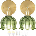 Wireless Wall Sconce with Flower lampshade, Battery Operated Wall Lights,Wall lamp with 15 Colors for Bedroom Living Room Home Decor (Green, 2 Light Battery Operated)