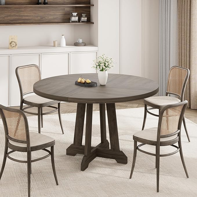 GarveeHome Round Dining Table for 4,Kitchen Dining Room Circle Dinner Pedestal Table,Space Saving Wood Kitchen & Dining Room Furniture,47-inch Diameter