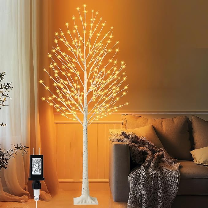 6FT Lighted Birch Tree with 144 LED Lights, Artificial Light Up Tree, Decorative Light Trees for Indoor Home Decor, Wedding Party, Christmas Holiday Floor Lamp