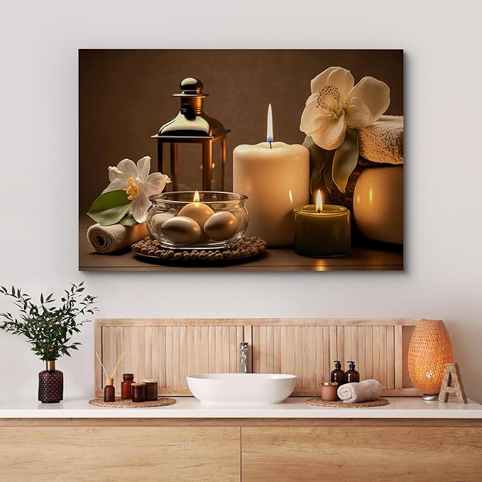 wall26 Canvas Print Wall Art Spa Candle White Amaryllis Flower Nature Wilderness Photography Realism Modern Art Decorative Multicolor Rustic Minimal Relax/Calm/Cozy Colorful for Bedroom - 12"x18"
