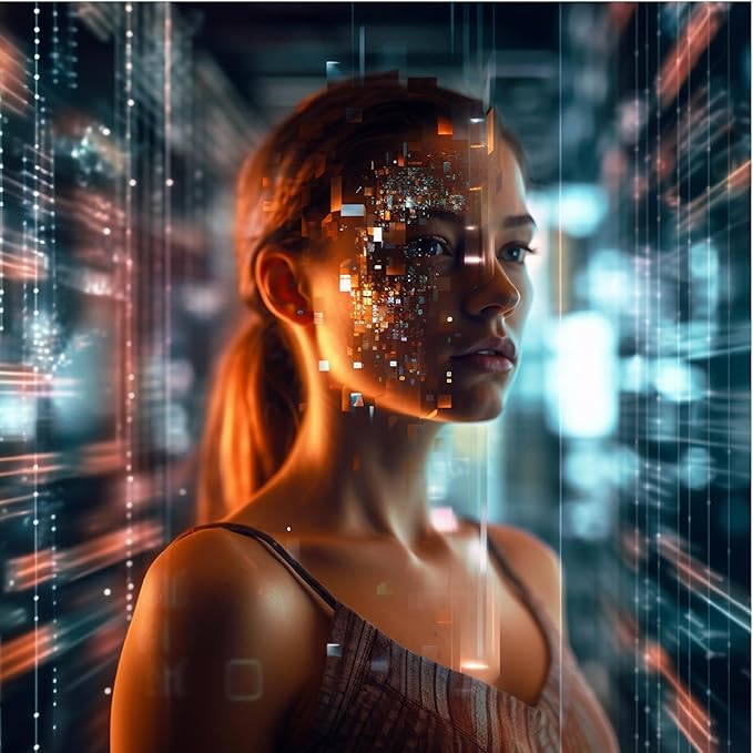 PRINTURA Futuristic AI Woman Wall Art Poster Digital Interface Modern Home Decor, 5 x 7 or 8 x 10 Inch Unframed Poster for Home, Office, Living Room, Bedroom Decor Made in U.S.A (8" X 10")