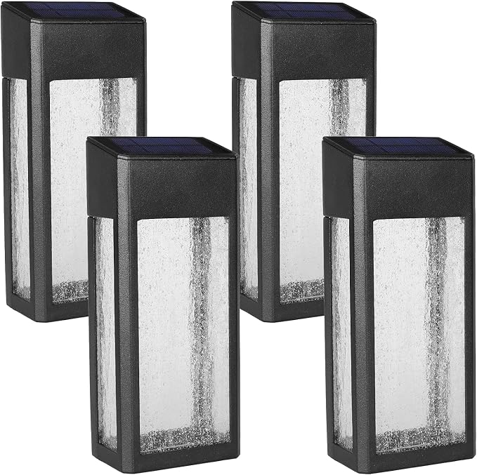 GOODFOEVER 4 Pack Solar Fence Lights Solar Post Accent Light/Wall Light for Outdoor, Yard, Fence, Porch and Garage, Body in Aluminum and Glass Waterproof