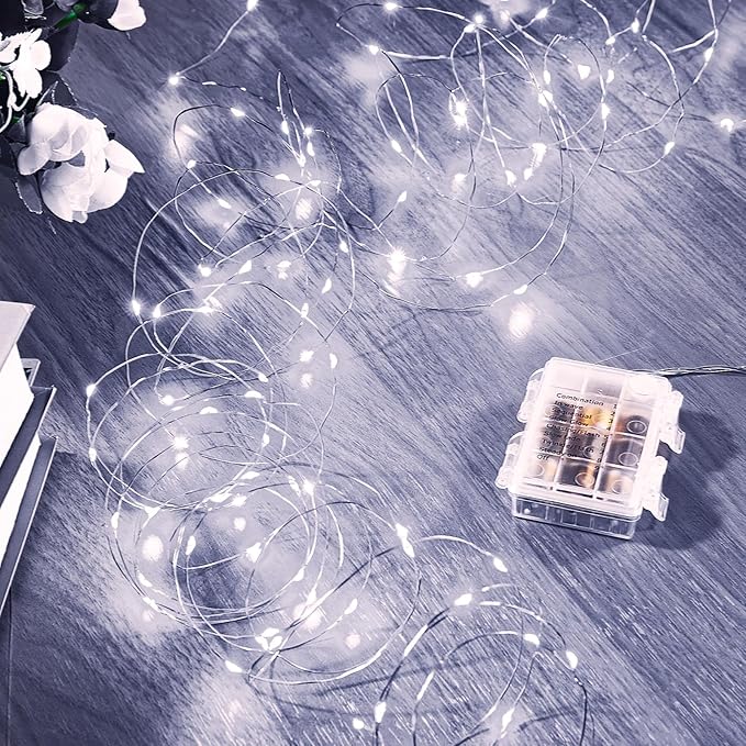 2 Pack 65.6 Ft. Battery Operated Outdoor String Lights with Remote & Timer, LED Cool Whit Fairy Lights, Waterproof Twinkle Lights for Bedroom, Dorm, Mason Jar, Wedding, Party, Christmas