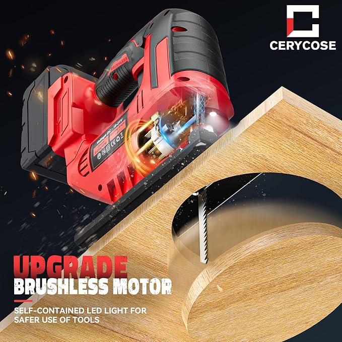 Jigsaw Compatible With Milwaukee 18V, Cordless jigsaw tool, Brushless Motor, 0°- 45° Bevel Cuts, LED Light with 3 Position Orbital Setting for Straight/Curve/Bevel/Circle Cutting (NO Battery)