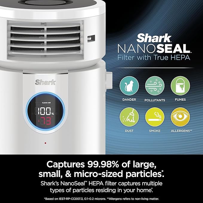 Shark 3-in-1 Clean Sense Air Purifier, Heater & Fan, HEPA Filter, 500 Sq Ft, Oscillating, Captures 99.98% of Particles for Clean Air, Dust, Smoke & Allergens, White, HC450
