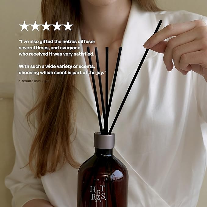 hetras. Premium Reed Diffuser: 16.9oz (500 ml) Large Capacity | Hotel Wood Scent | Fragrance Oil Diffuser Sticks for Home Office Bathroom Decor - Gifts for Loved one