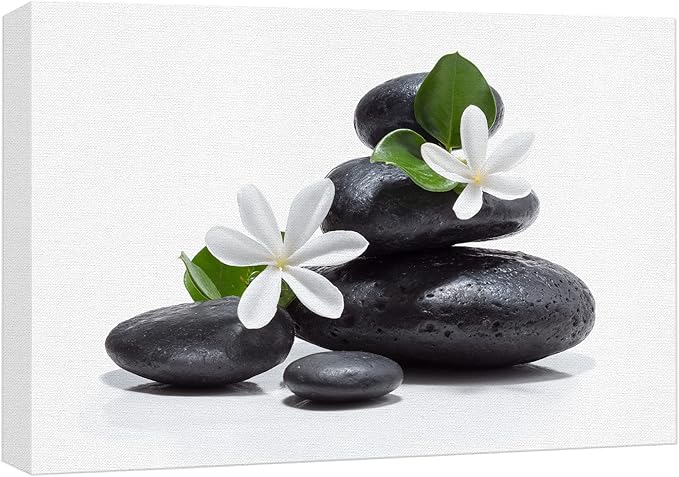 wall26 Canvas Print Wall Art White Daisy Flower Black Ocean Beach Zen Pebbles Nature Wilderness Photography Realism Rustic Landscape Colorful Multicolor for Living Room, Bedroom, Office - 16"x24"