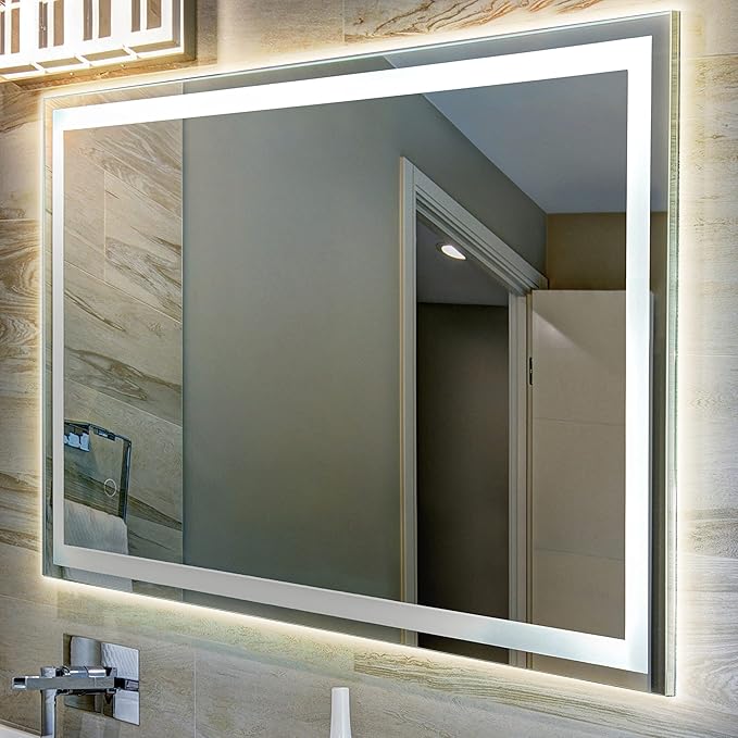JONATHAN Y MIR100A-2836 Pax 28 in. W x 36 in. H Large Rectangular Frameless Antifog Front/Back-Lit Wall Bathroom Vanity Mirror with Smart Touch