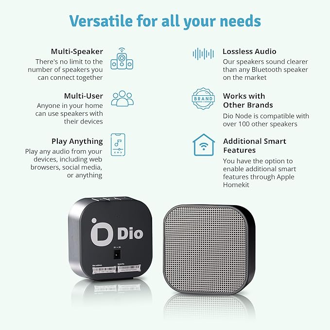 Dio Node Multiroom Wi-Fi Home Speakers (1-Pack), Works with Apple AirPlay 2 and Other Apple Devices, Immersive Sound System, Easy to Connect, Spotify Player
