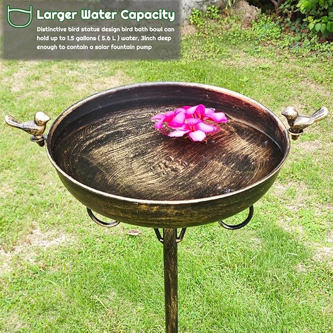 Bird Baths for Outdoor, 40 Inch High Vintage Metal Bird Bath with Cast Iron Bird Statues FreestandingBird Baths Birdfeeder Bowl for Outdoors Tray Patio Yard Lawn Decor