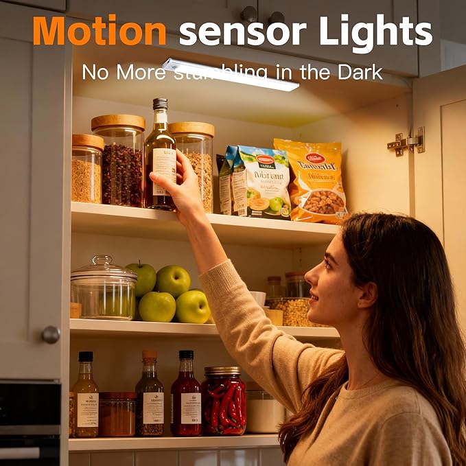 11.8inch Motion Sensor Cabinet Light, 2200mAh 54 LED Beads, USB-C Charging, 3 Color Temperatures, for Long Lasting Durability Easy to Install, Magnetic Under Cabinet Light Suitable for Kitchens(4Pack)