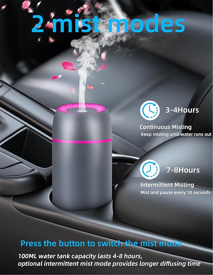 Portable Mini Ultrasonic Essential Oil Diffuser - 100ml USB Aromatherapy Humidifier with 7-Color LED Lights, Upgraded Aluminum Alloy Shell for Home, Office, Bedroom, Car & Small Spaces (Grey)