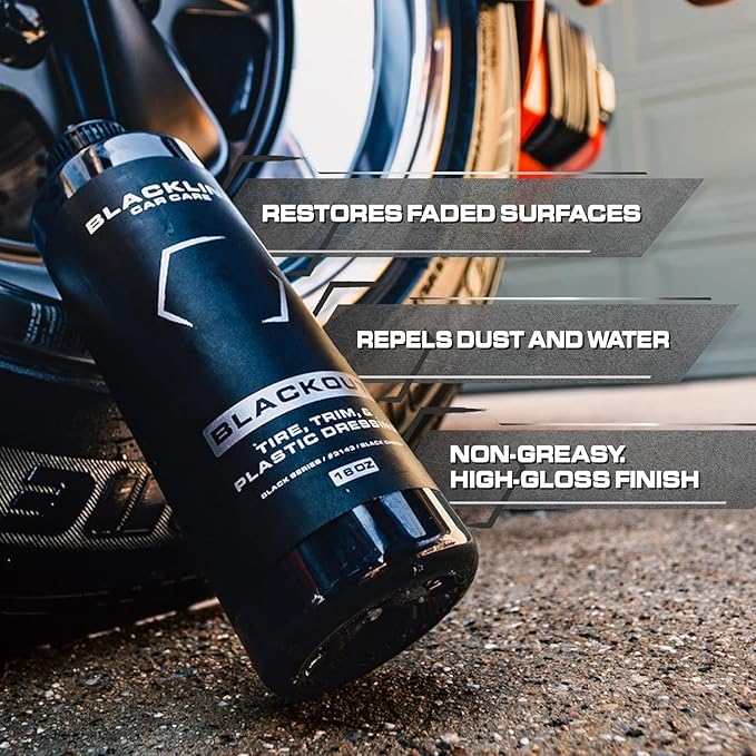 Blackline Car Care - Blackout Trim and Tire Dressing for Plastic, Rubber, Vinyl, and Tires Safe for Cars, Trucks, SUVs & More - 16 fl OZ