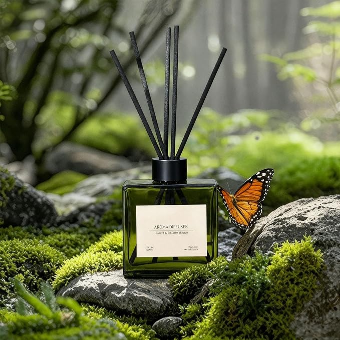 Reed Diffuser, 4 oz Earthy Sandalwood Scent Diffuser with 7 Sticks, Long Lasting Reed diffusers for Home, Elegant Fragrance for Bathroom Bedroom Office Decor, Air Fresh