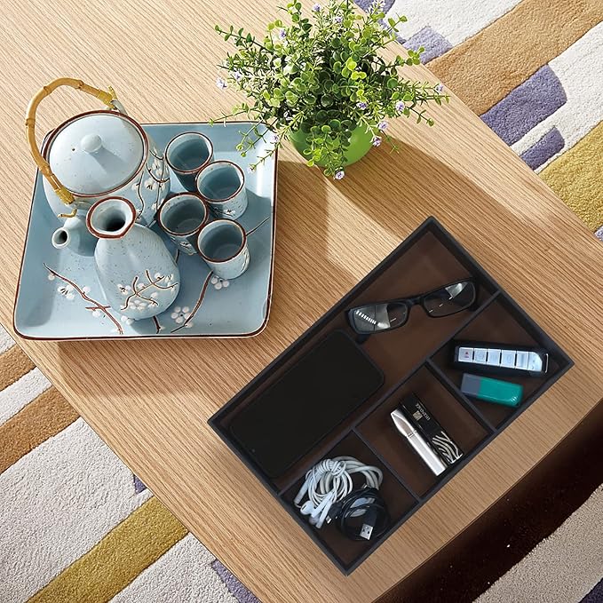 Desktop Storage Organizer, Nightstand or Dresser Organizer, Valet Tray, Entry Table Organizer, Modern bedside Box,PU Leather Drawer Storage Organizer Decorative Trays.