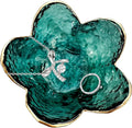 Small Green Flower Jewelry Dish, Glass Jewelry Ring Tray Trinket Bowl, Nightstand Decor Ring Holder for Women, Home Decor Gifts for Women, Wedding, Birthday, Mothers Day, Christmas, Thanksgiving