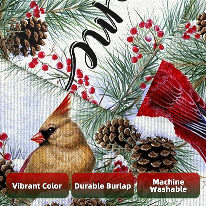 Welcome Winter House Flags for Outdoor Decoration, Christams Cardinal Pine Twigs Berry Large Yard Flag, Decorative Xmas Seasonal Farmhouse Holiday Outside Decor 28x40 Inch Vertical Double Sided