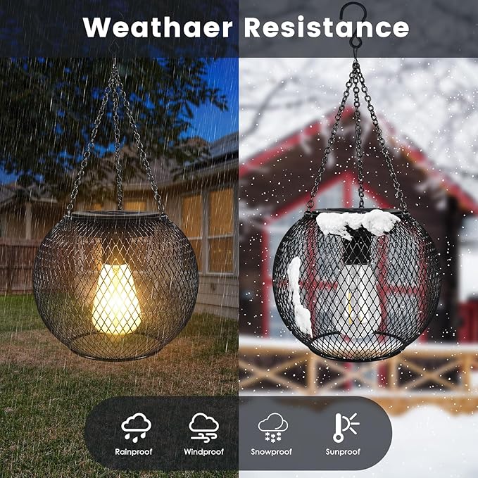 Solar Outdoor Lights,Hanging Solar Lantern Retro Metal Outside Decorative Waterproof Solar Powered Lanterns for Yard Garden Patio Pathway Tree Halloween Christmas Decor（2pcs）
