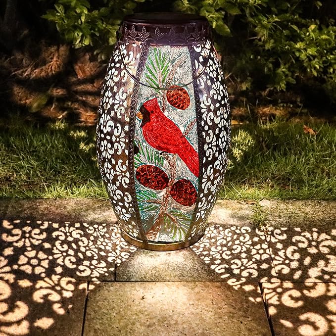 Larekook Cardinal Solar Lantern Outdoor Waterproof,13" Large Metal Hanging Christmas Decorative Lantern,Cardinals Solar Lights for Outside Yard Lawn Patio Garden Decor,Cardinal Gifts for Women Mom