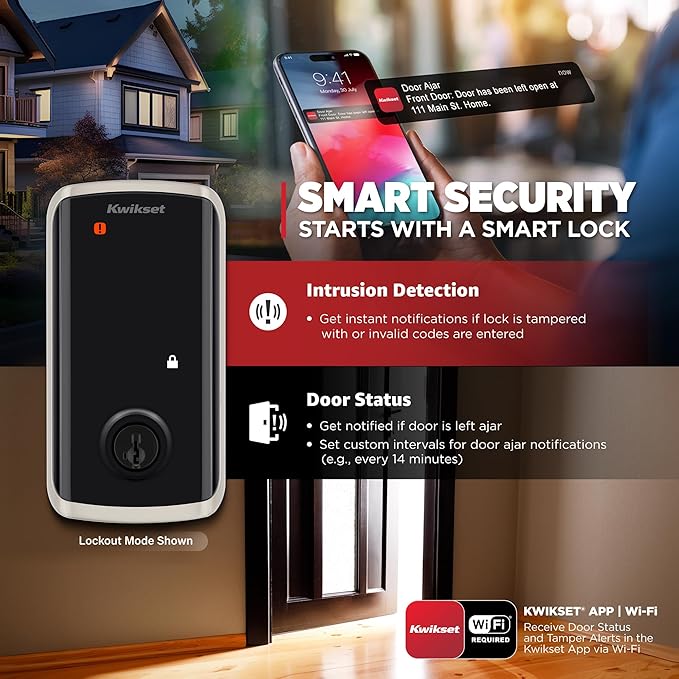 Kwikset Halo Select Smart Lock Keyless Entry Door Lock Wi-Fi and Matter Enabled Deadbolt No Hub Needed, Geofence Auto-Unlock, Grade AAA Certified, Easy Install, Satin Nickel Lifetime Finish Warranty
