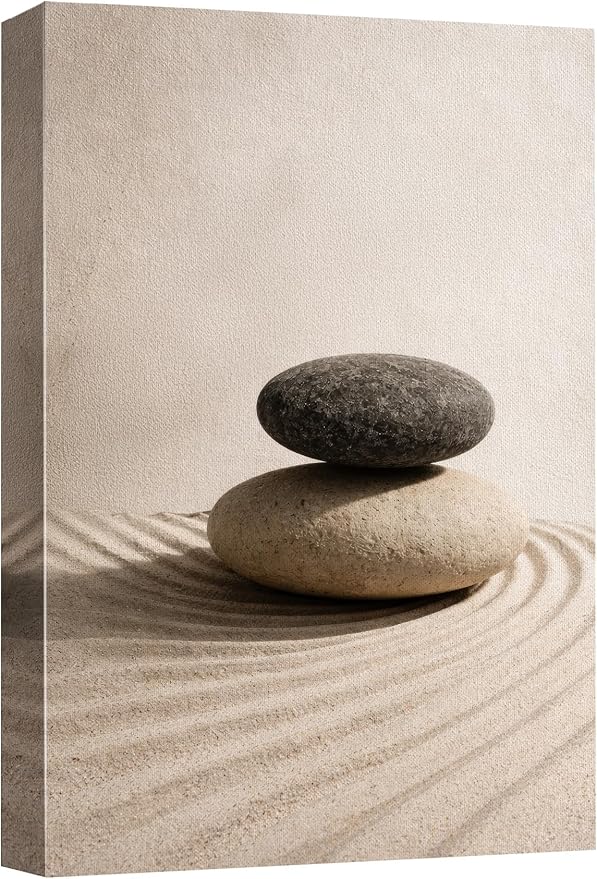 wall26 Canvas Print Wall Art Balanced Zen Stones on Raked Sand Minimal Neutral Photography Realism Rustic Colorful Multicolor for Living Room, Bedroom, Bathroom - 16"x24"