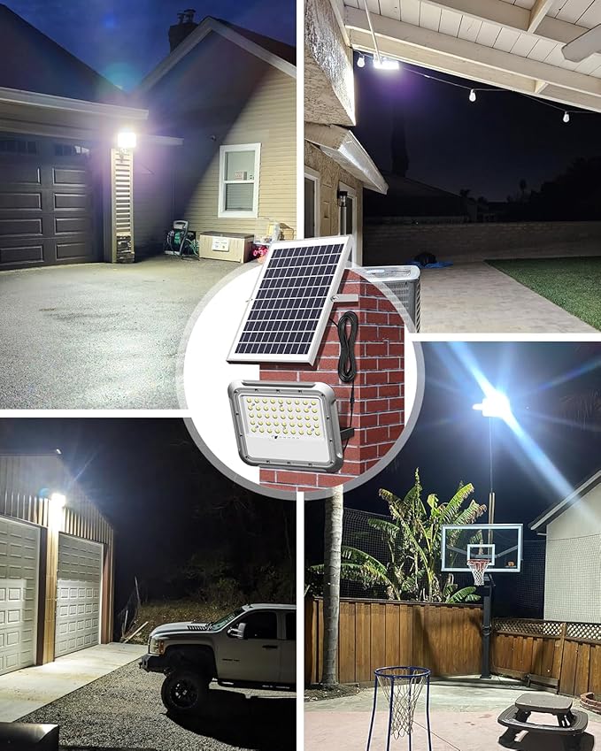 Outdoor Solar LED Flood Lights: Waterproof Security Patio Lights with Remote Control, 6500K Bright Illumination Dawn to Dusk Lighting for Fence, Yard, Backyard, Wall, House