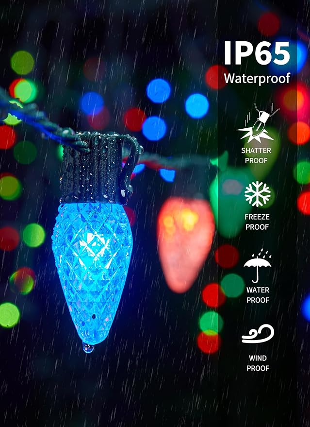Brightown Smart C9 Christmas Lights Outdoor, 100 LED Christmas Color Changing Fairy Lights App Control, Music Sync, RGB, Shatterproof Connectable C9 String Lights for Tree House Indoor Xmas Decor