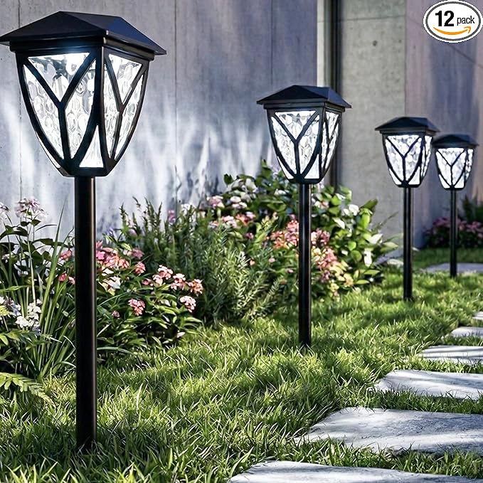 Ensenior Solar Lights Outdoor, 6500K LED Solar Garden Lights for Pathway Yard Patio Walkway Planter Walkway Landscape Lighting, IP65 Waterproof, Energy-Efficient Landscape Lighting, 12-Pack