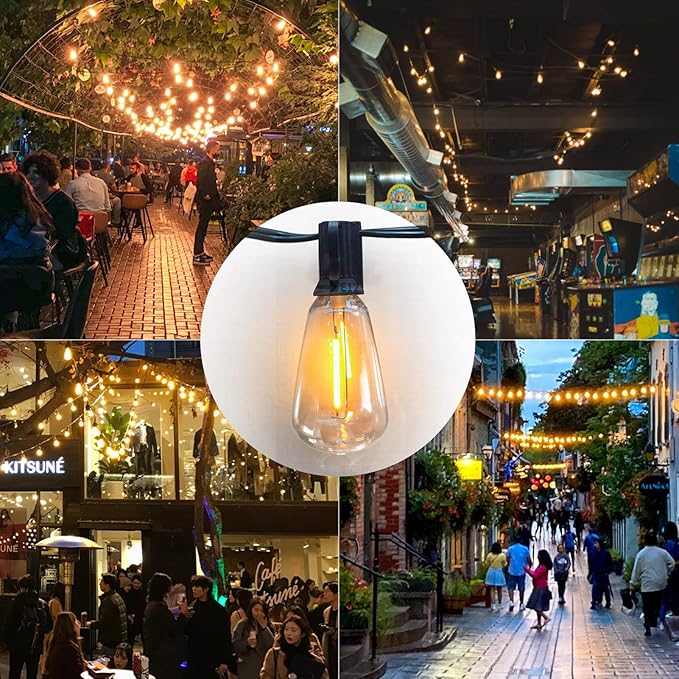 Achin Outdoor String Lights 200FT Vintage Edison String Lights with 104 Shatterproof ST38 Bulbs LED Dimmable Warm 2200K Plastic Patio Lights Outdoor Waterproof for Yard Gazebo Market Bistro Lights