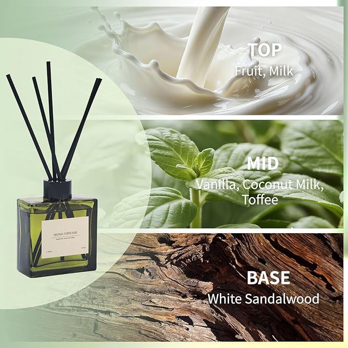 Reed Diffuser, 4 oz Vanilla Cream Scent Diffuser with 7 Sticks, 90 Days Long Lasting Reed diffusers for Home, Elegant Fragrance for Bathroom Bedroom Office Decor, Air Fresh